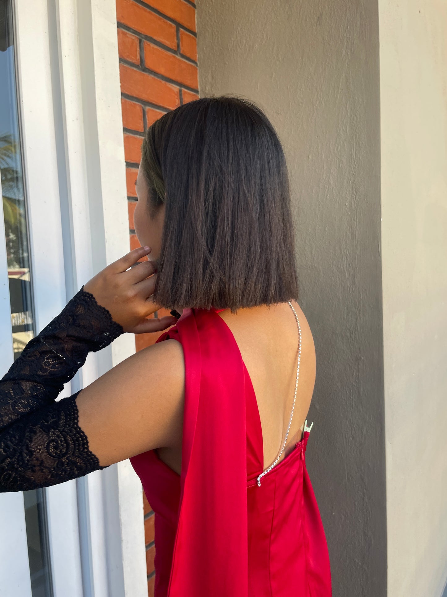 Tie Neck Satin Dress Red