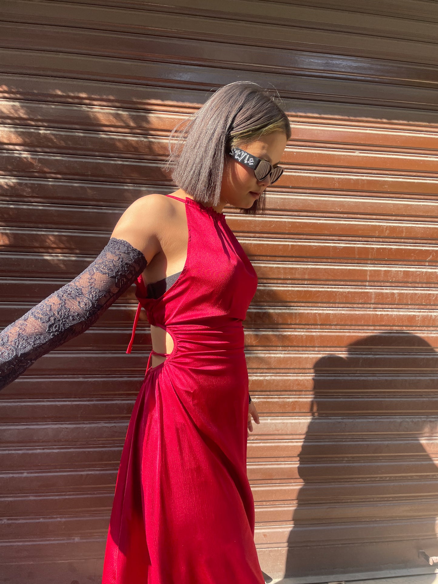 Tiered Cutout Dress Red