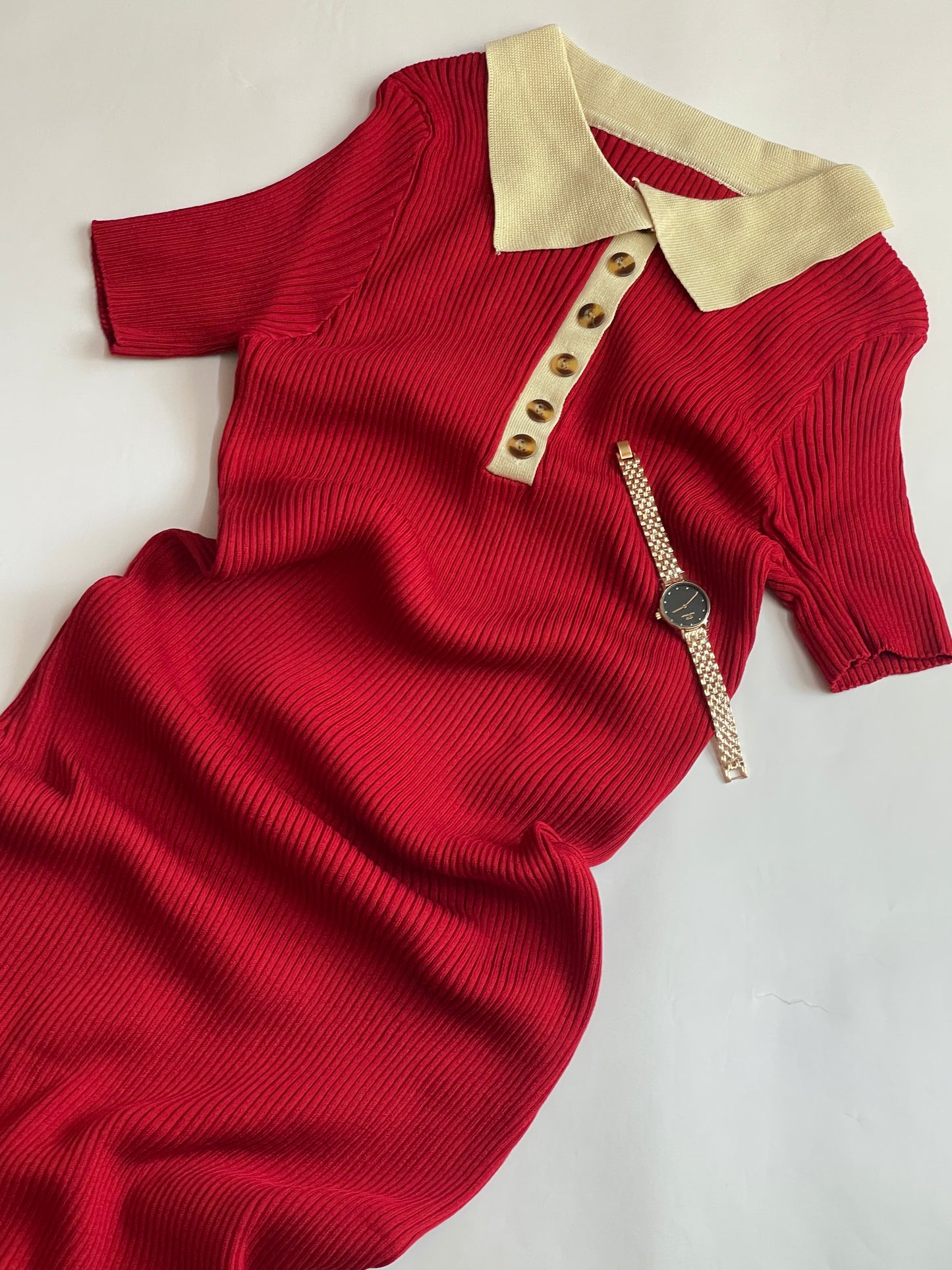 Red Ribbed Bodycon Dress