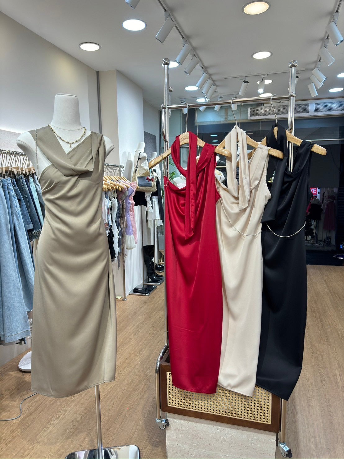Tie Neck Satin Dress Black