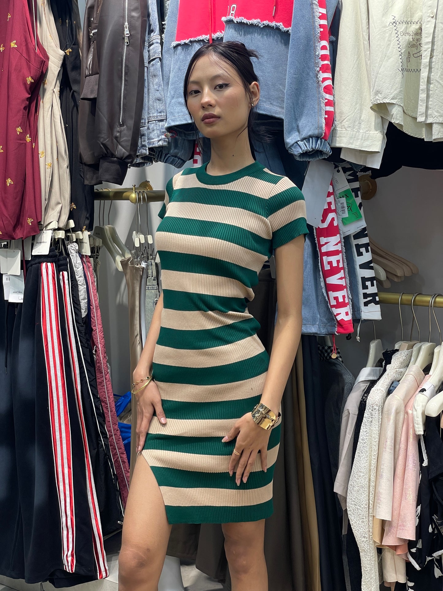 Ribbed Stripe Bodycon Dress
