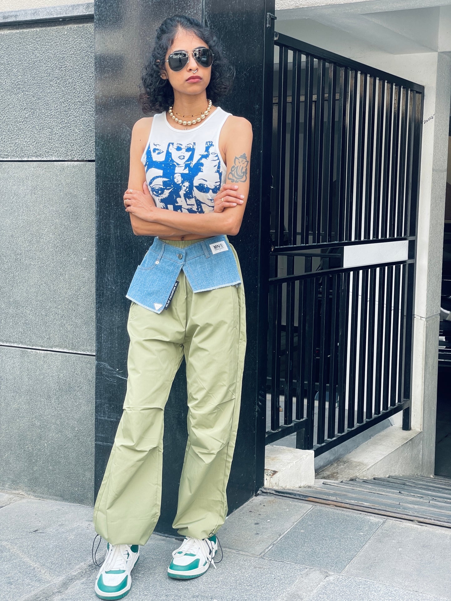 Denim On Parachute Pants