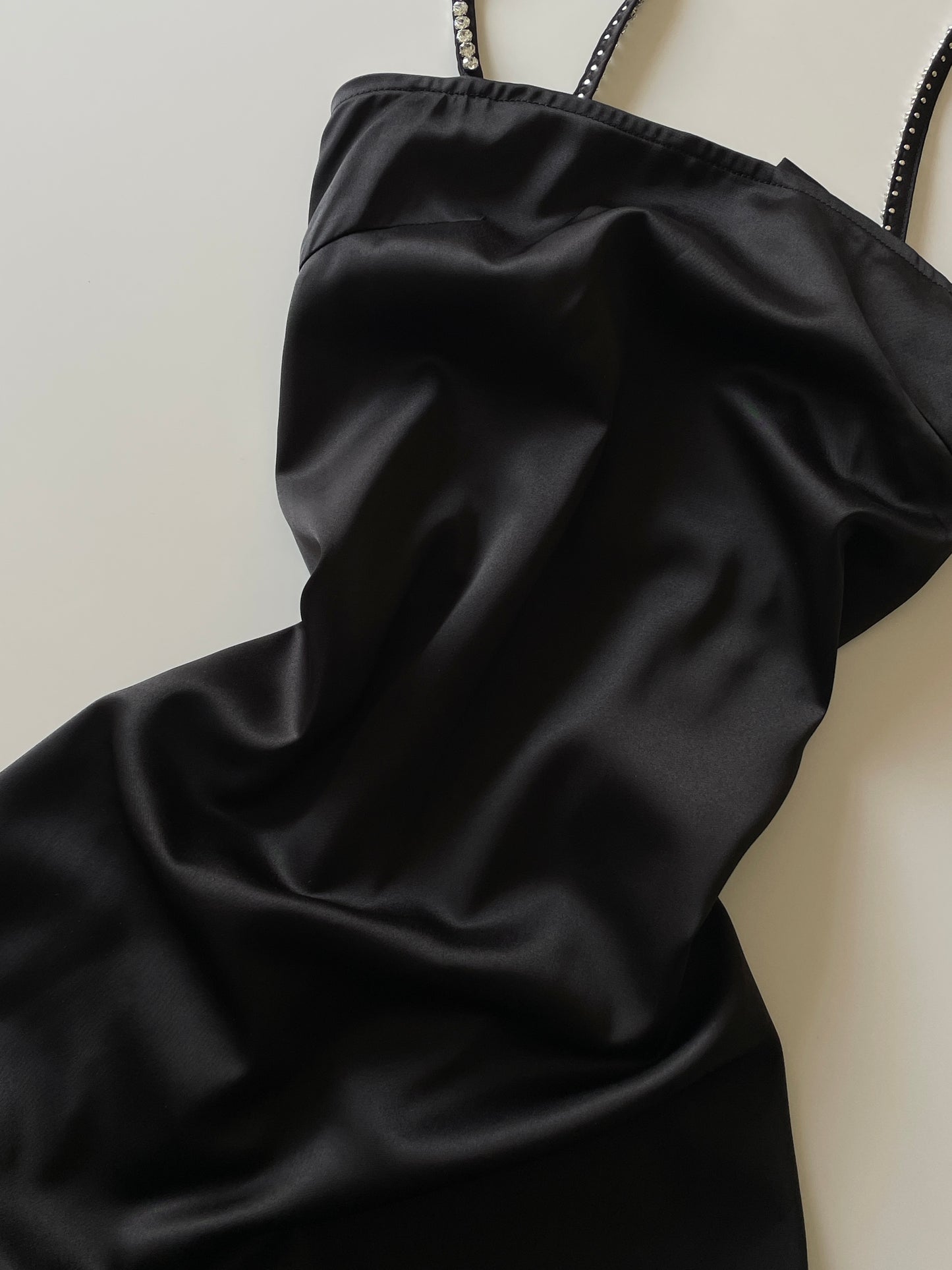 Stone Bow Satin Dress Black