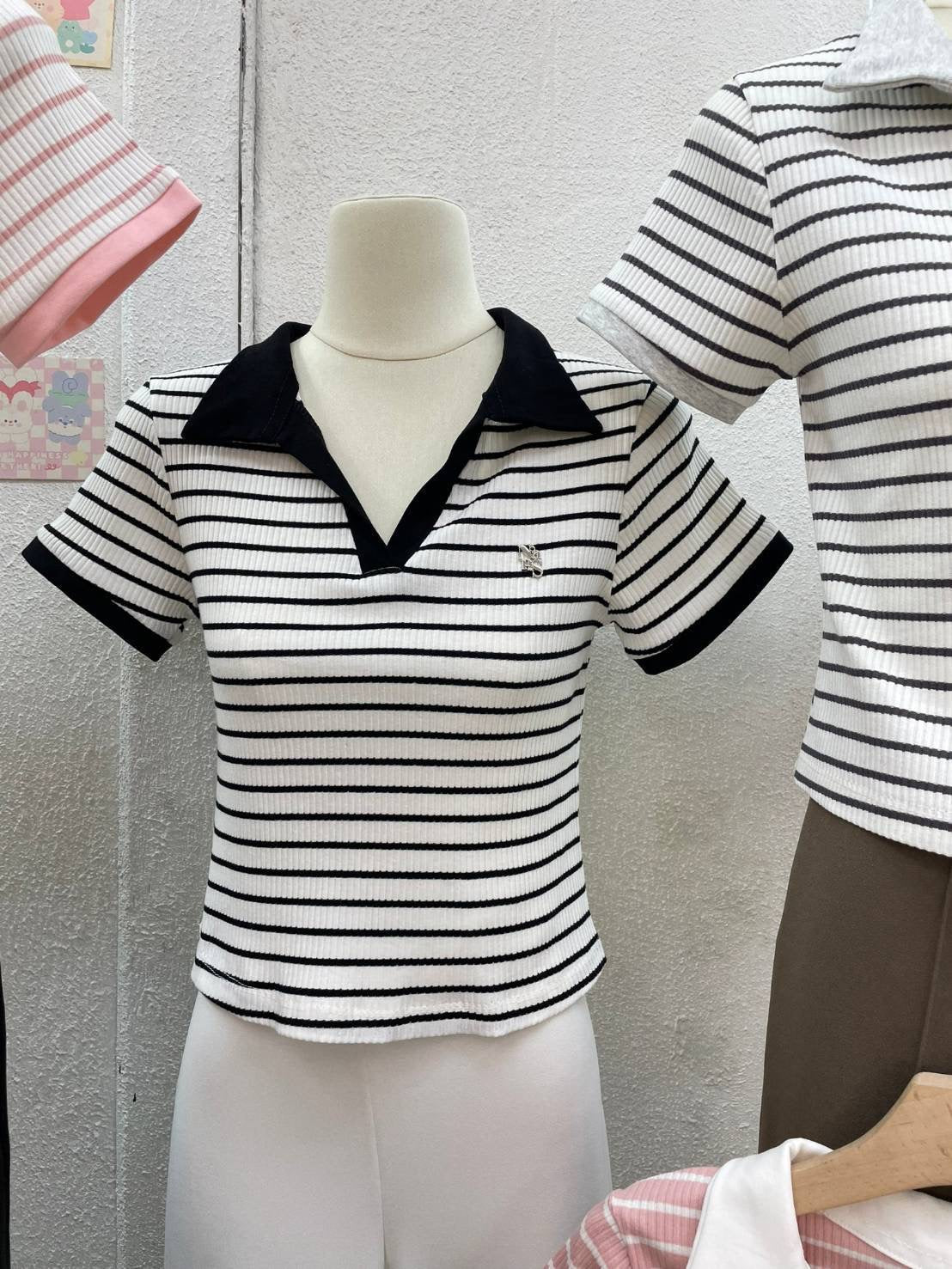 Collared Ribbed Top