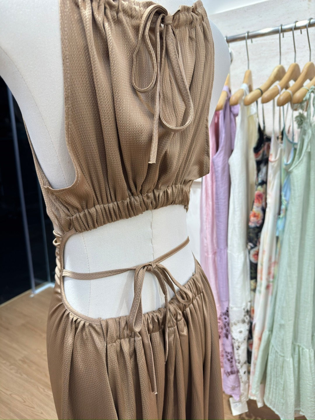 Tiered Cutout Dress Mocha Brown
