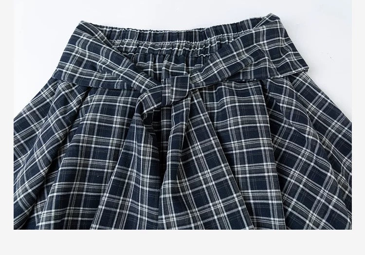 Fall Asymmetric Checkered Midi Skirt