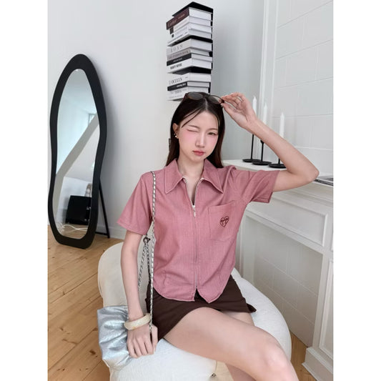 Blush Zip-Up Collar Shirt