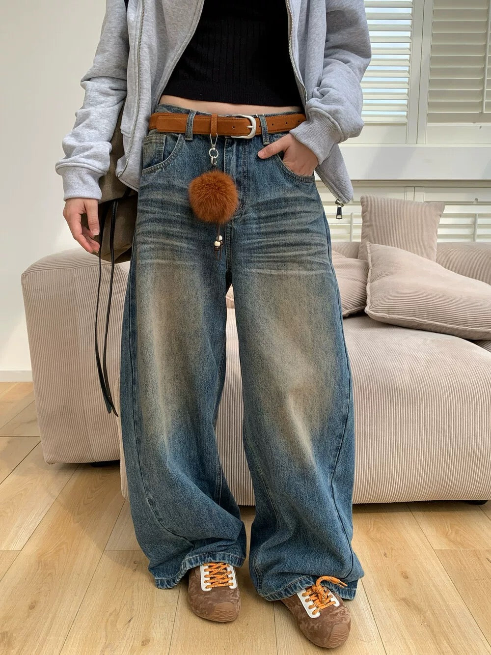 Fleece Wide-Leg Jeans