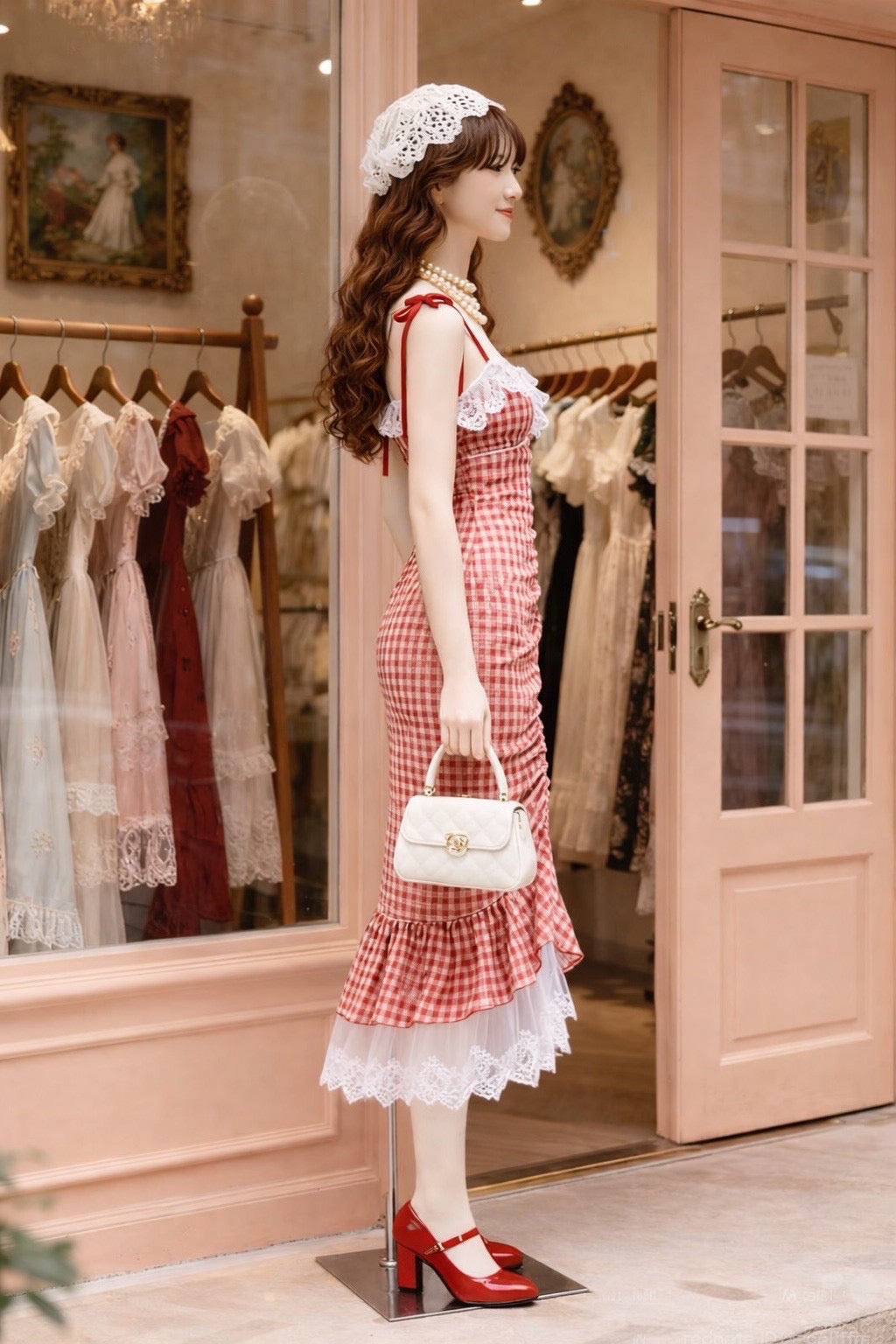 Cherry Picnic Lace Midi Dress