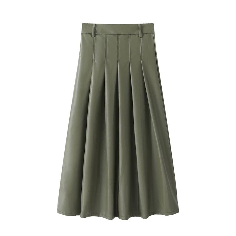 Pleated Leather Skirt