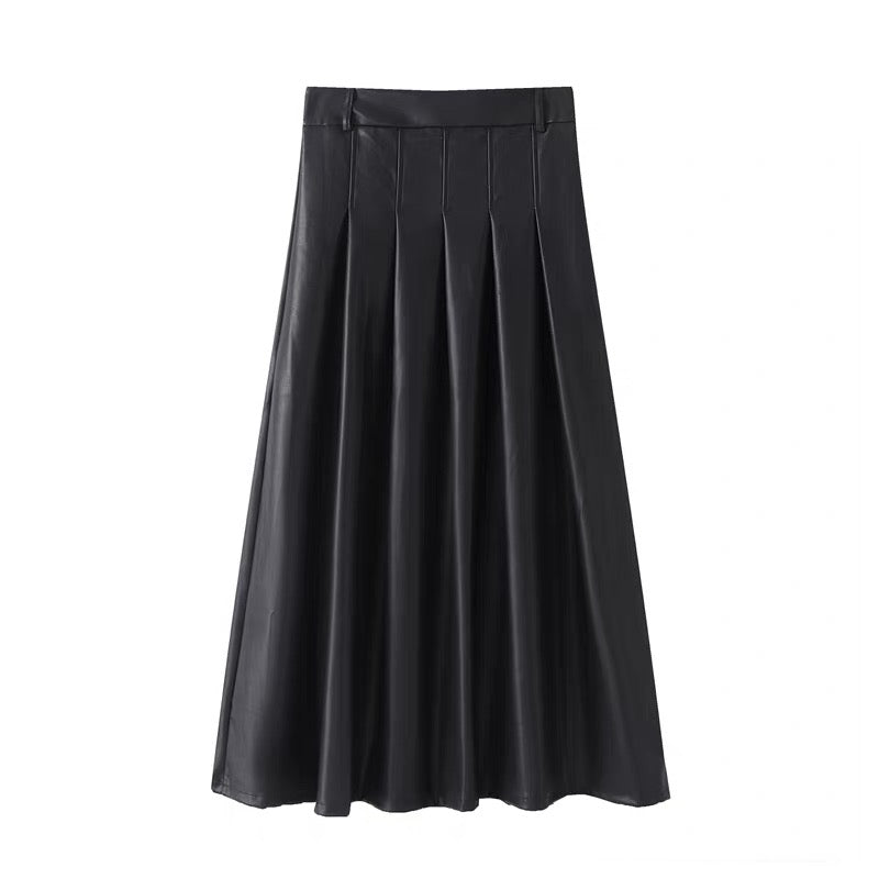 Pleated Leather Skirt