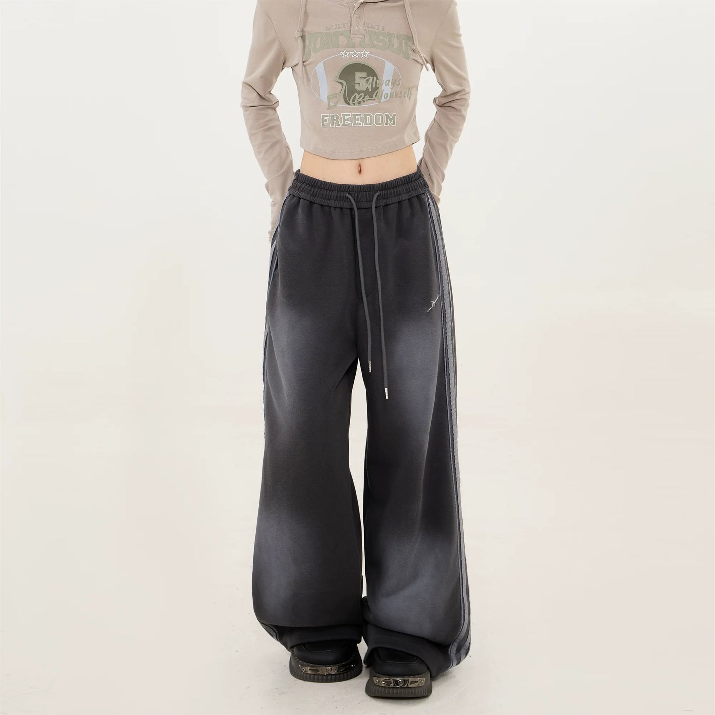 Korean Side-Stripe Wide-Leg Joggers