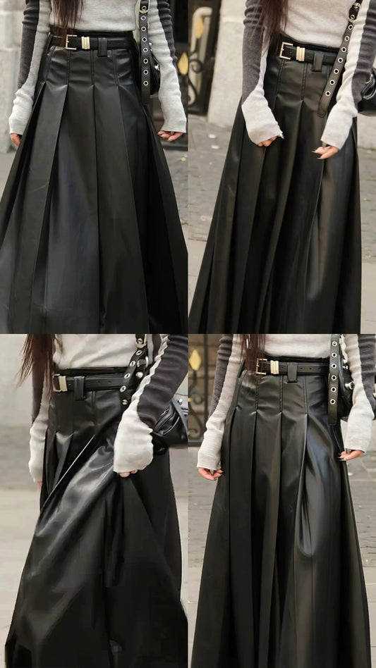 Pleated Leather Skirt