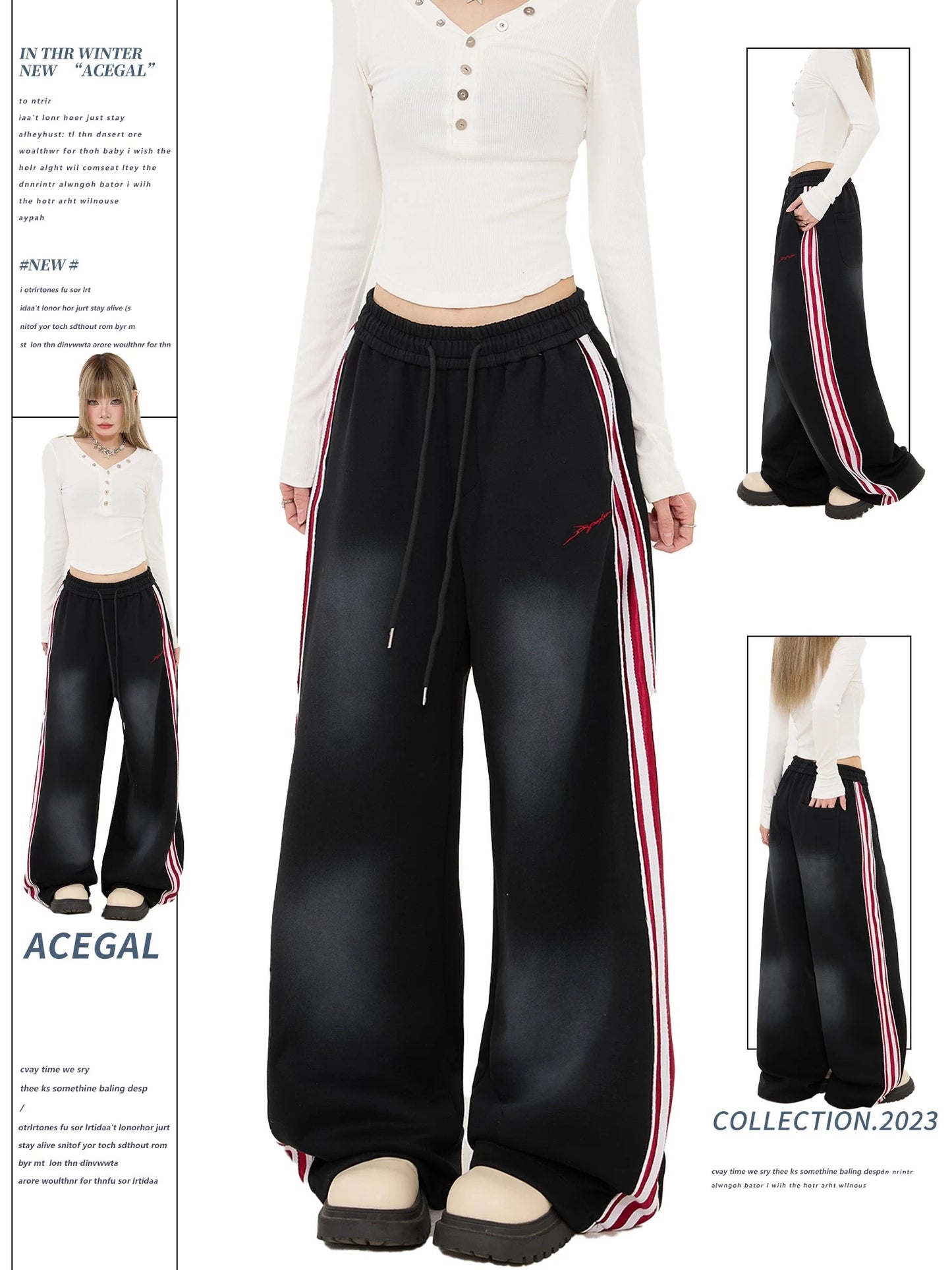 Korean Side-Stripe Wide-Leg Joggers