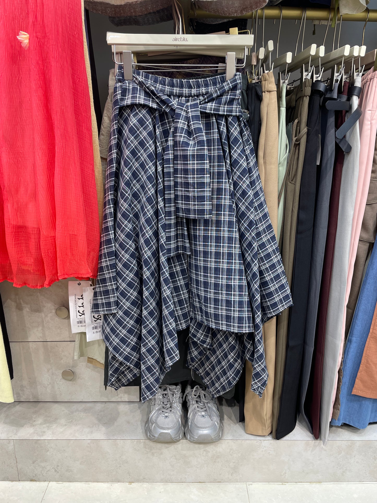 Fall Asymmetric Checkered Midi Skirt