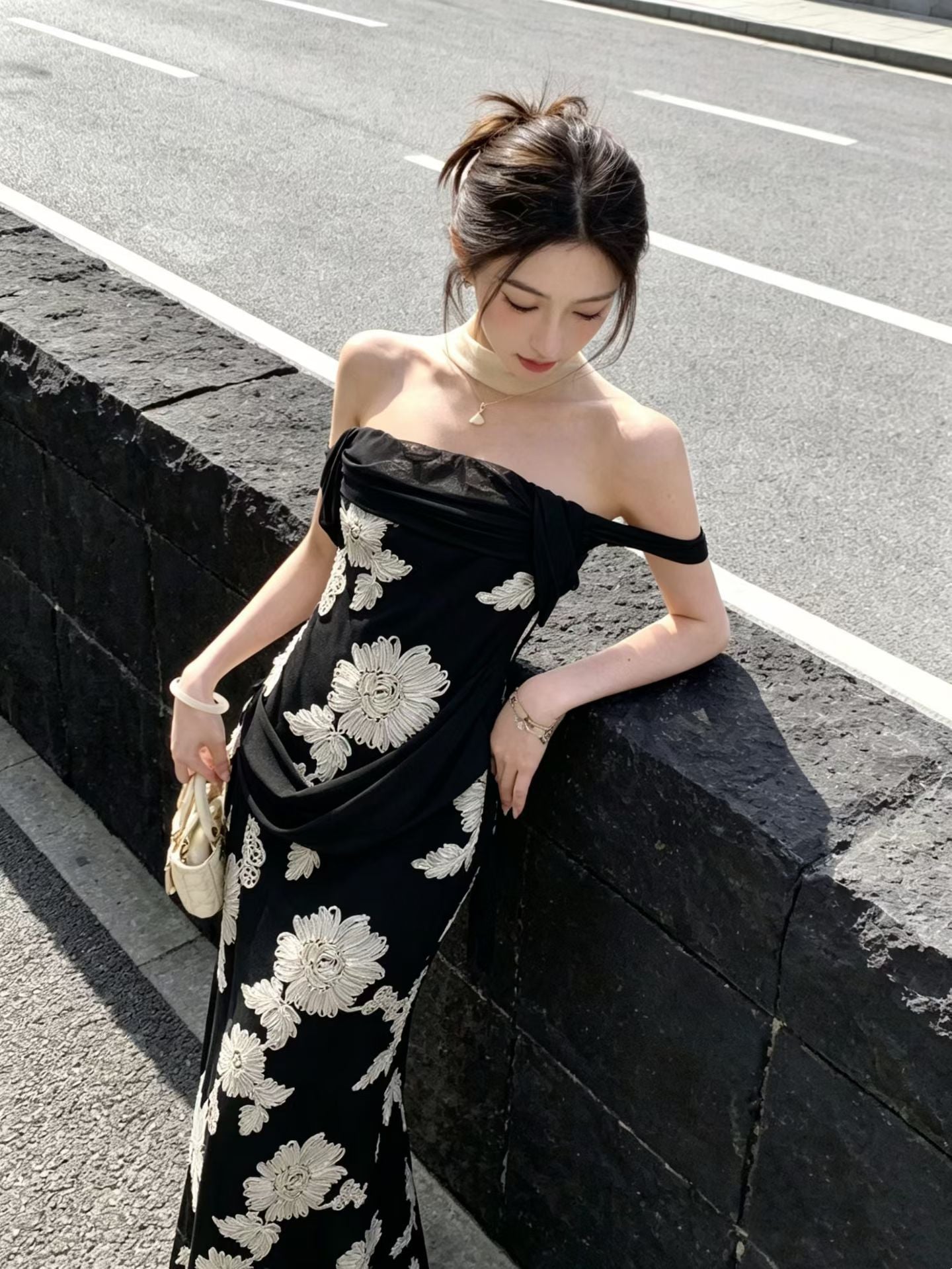 Celeste Embroidered Draped Maxi Dress