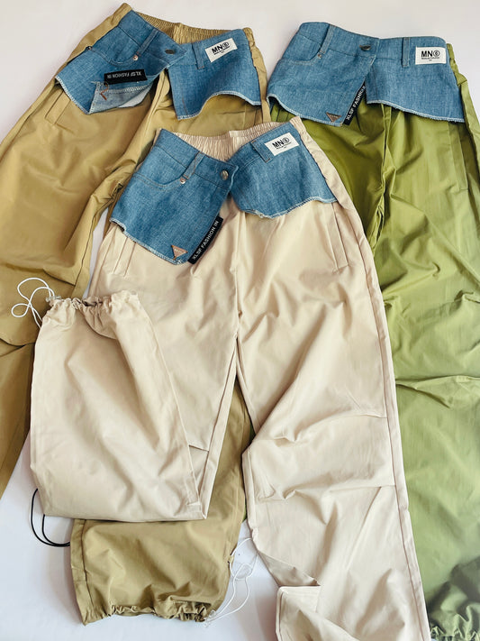Denim On Parachute Pants