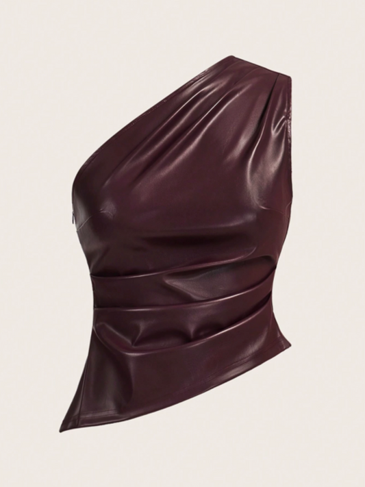 Siren one shoulder leather top