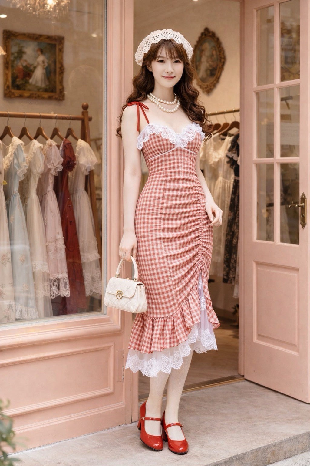 Cherry Picnic Lace Midi Dress