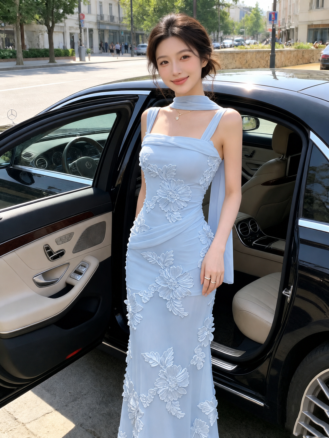 Celeste Embroidered Draped Maxi Dress