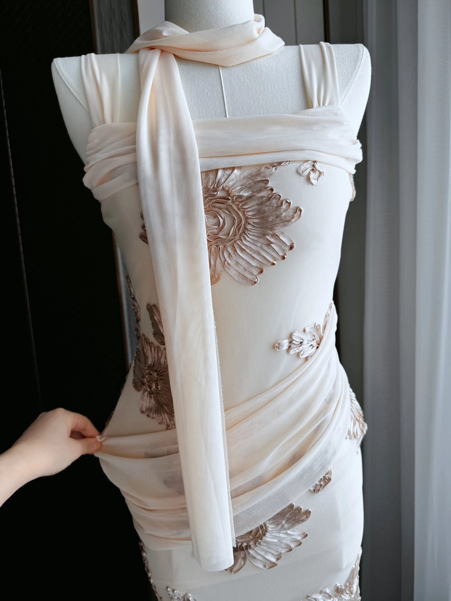 Celeste Embroidered Draped Maxi Dress