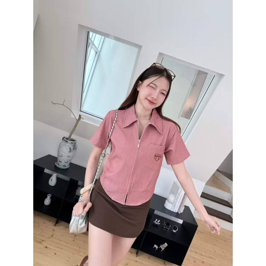 Blush Zip-Up Collar Shirt