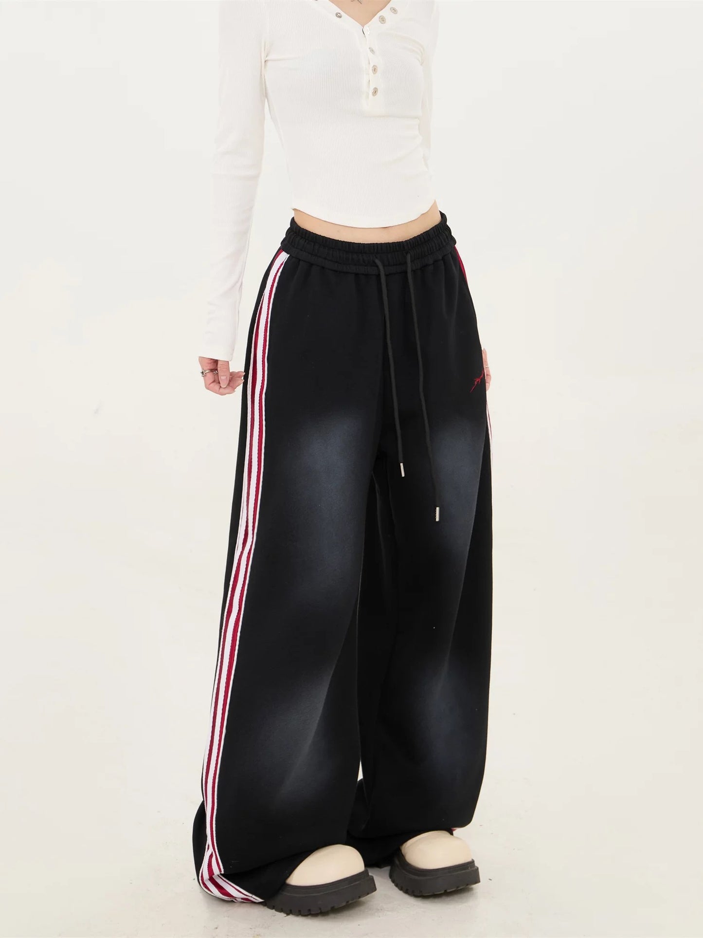 Korean Side-Stripe Wide-Leg Joggers