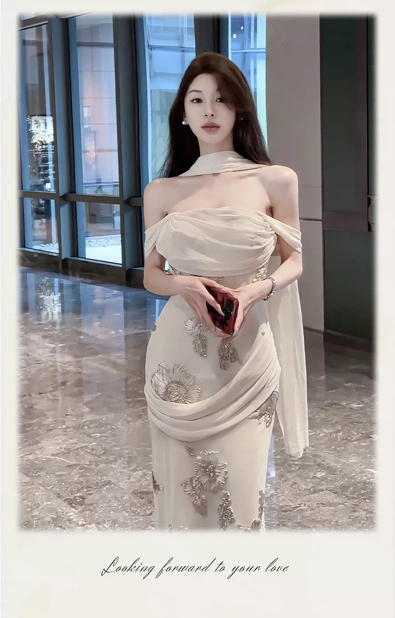 Celeste Embroidered Draped Maxi Dress