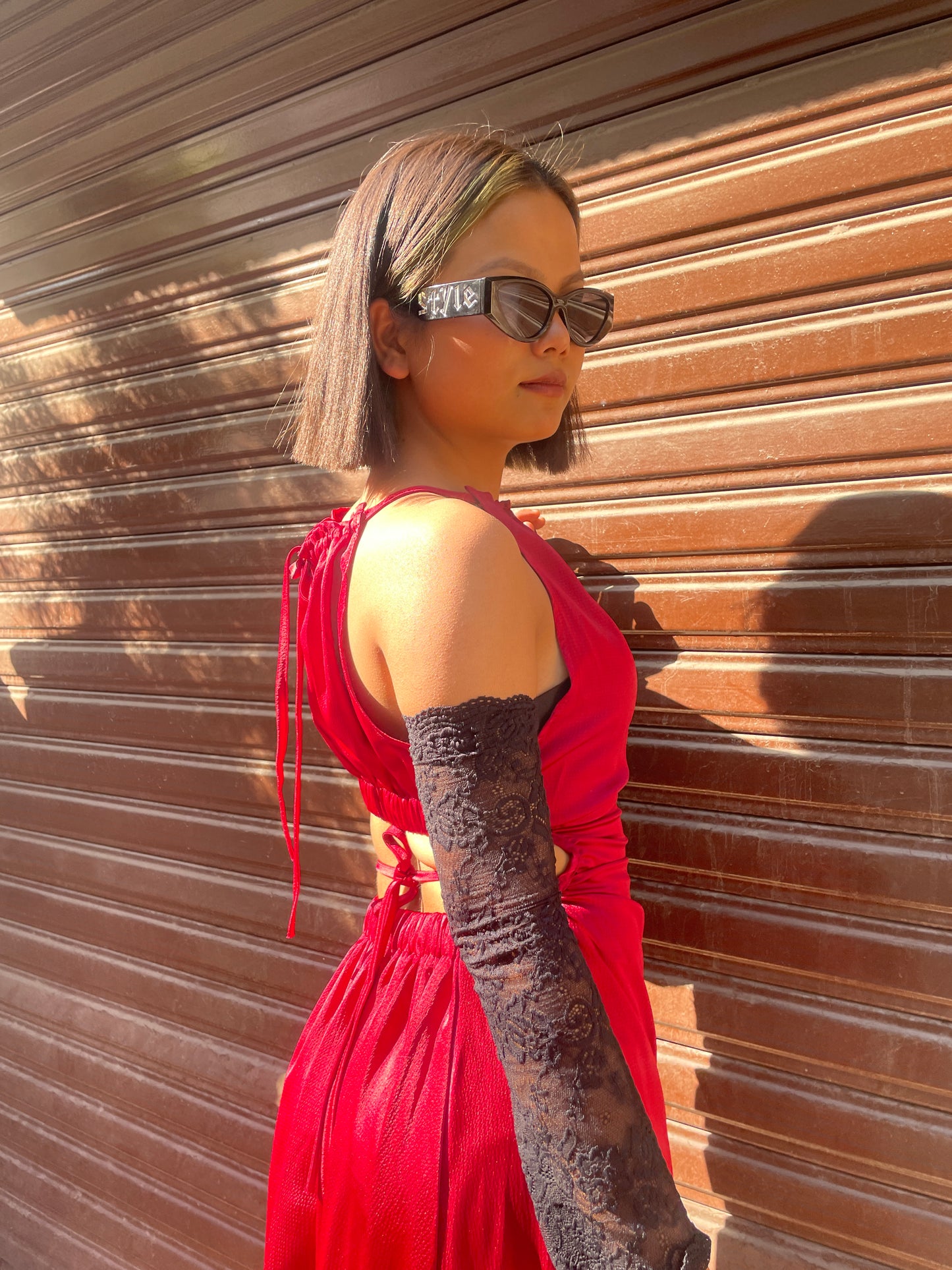 Tiered Cutout Dress Red